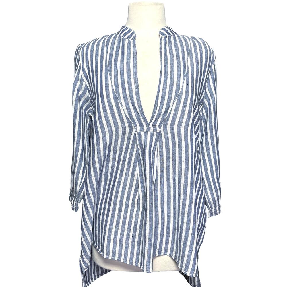 CP SHADES Women’s 100% Linen Classic Preppy Blue Striped Tunic Top